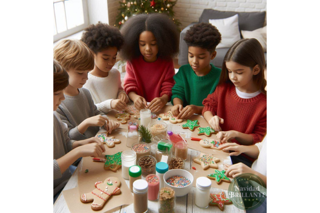 Niños decorando galletas navideñas