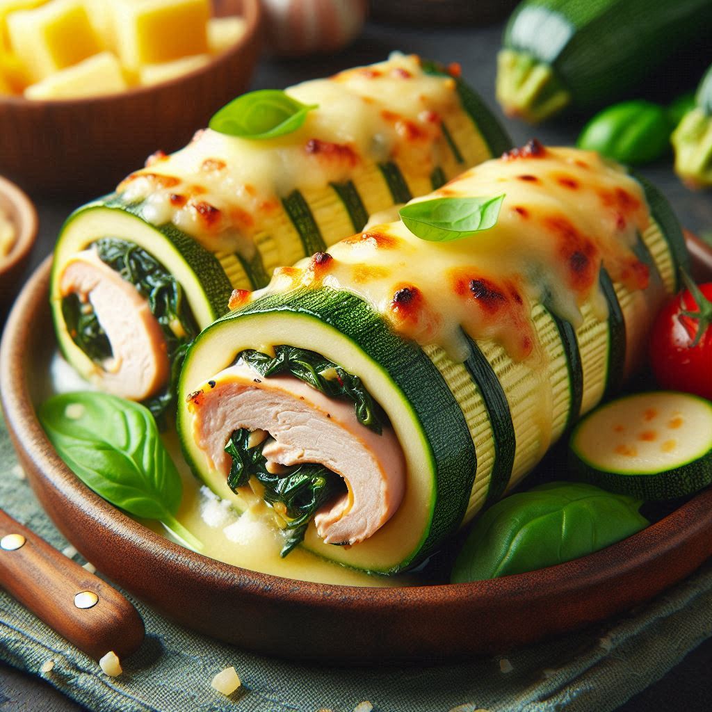 Rollitos de calabacín con pavo y espinacas para cena navideña ligera