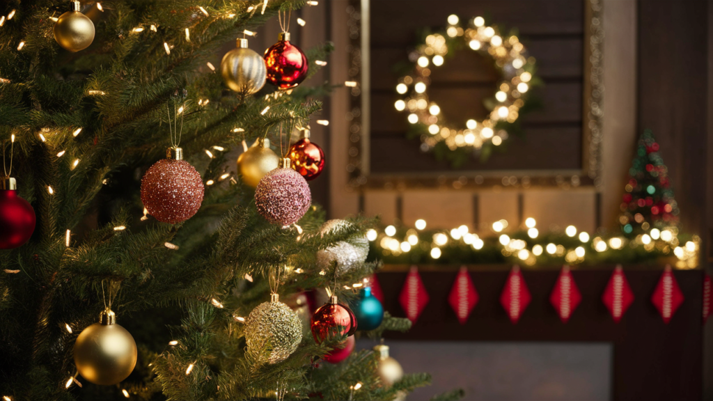 Árbol de Navidad decorado con luces parpadeantes