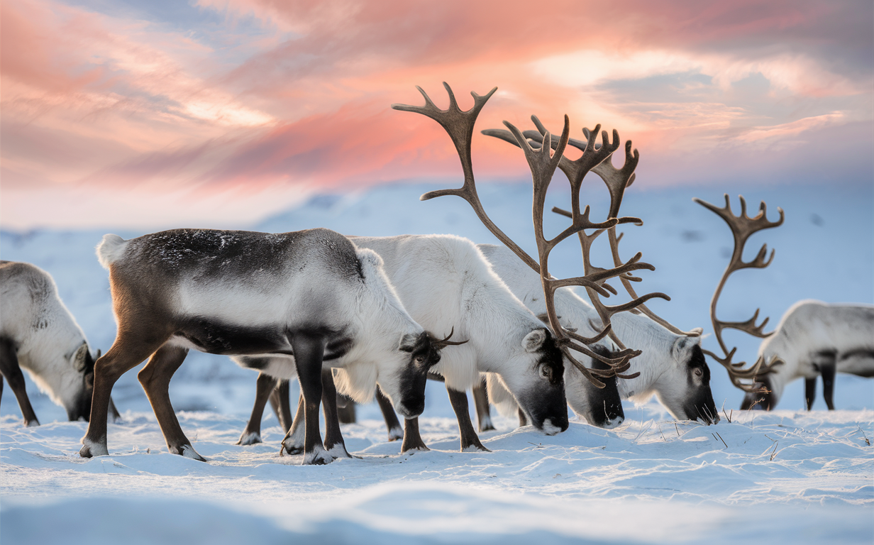 Grupo de renos en un paisaje ártico