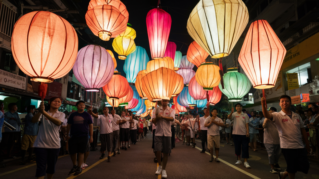 Faroles iluminados en la Fiesta de los Faroles en Filipinas