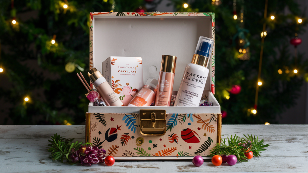 Caja de belleza con productos variados para Navidad